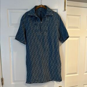 Authentic Fendi denim zucca print logo dress